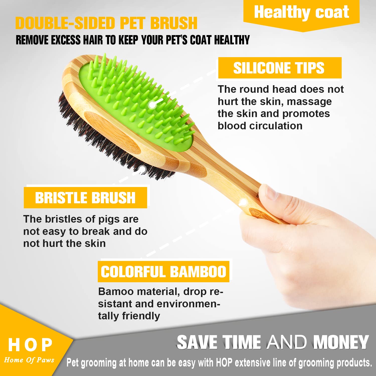 KFX-4607293 Two-Sided Dog Grooming Brush for Short Hair Coats - Detangling and Shedding Tool