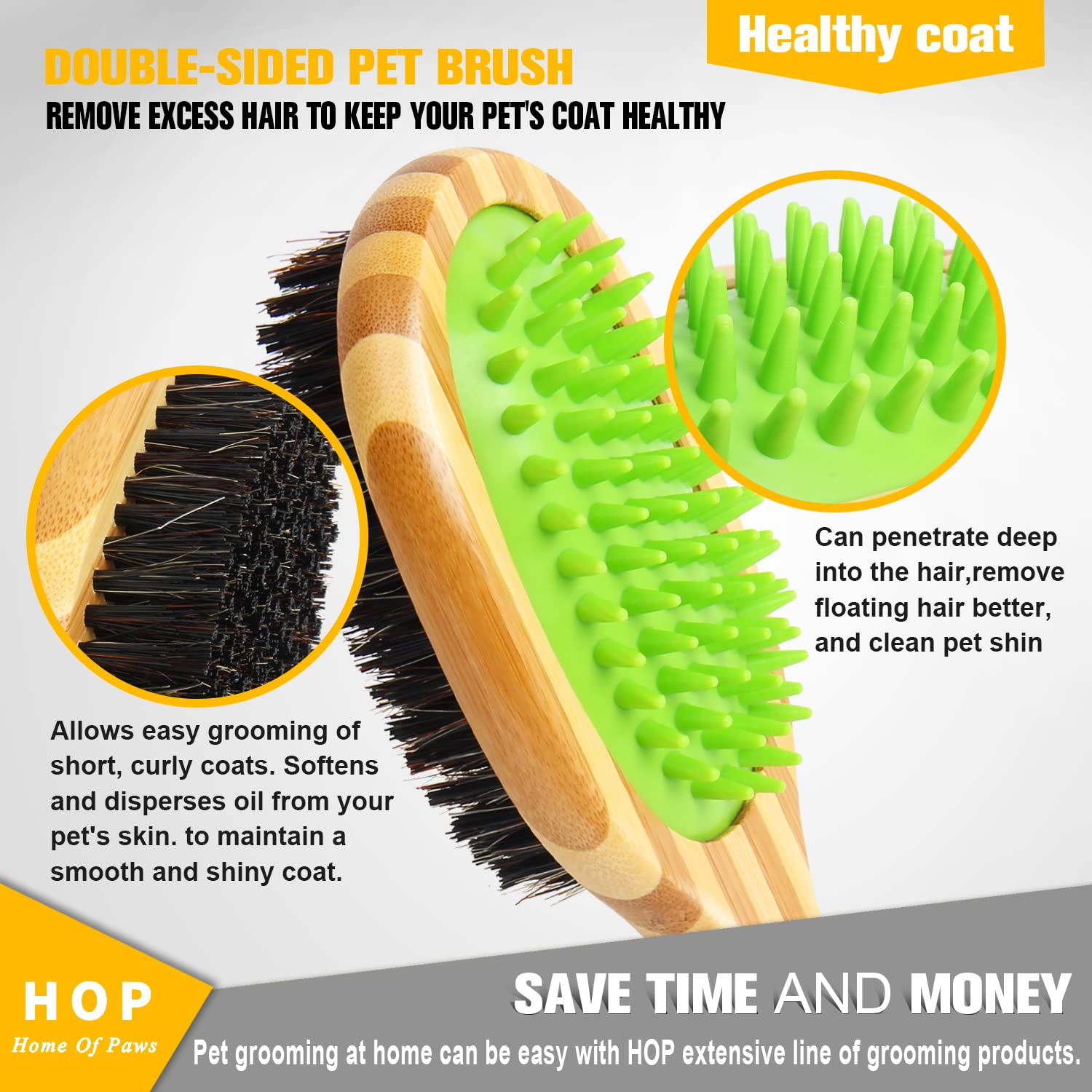 KFX-4607293 Two-Sided Dog Grooming Brush for Short Hair Coats - Detangling and Shedding Tool