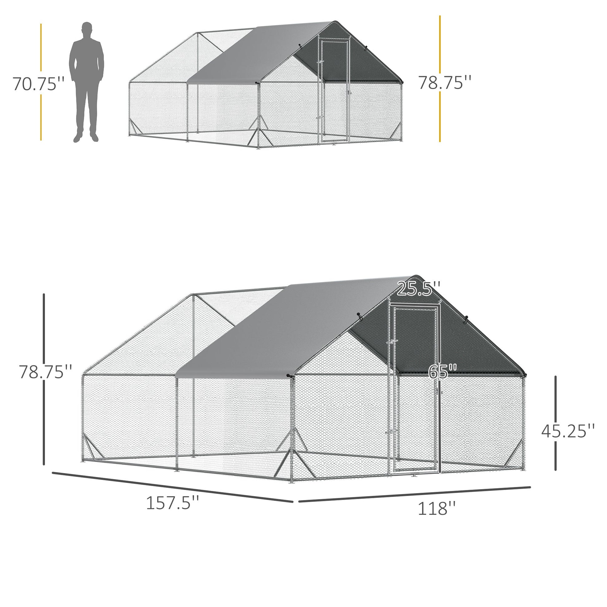 KFX-4607677 Metal Chicken Run with Cover and Lockable Door for Outdoor Use, Ideal for Small Animals, 10' x 13' x 6.5'
