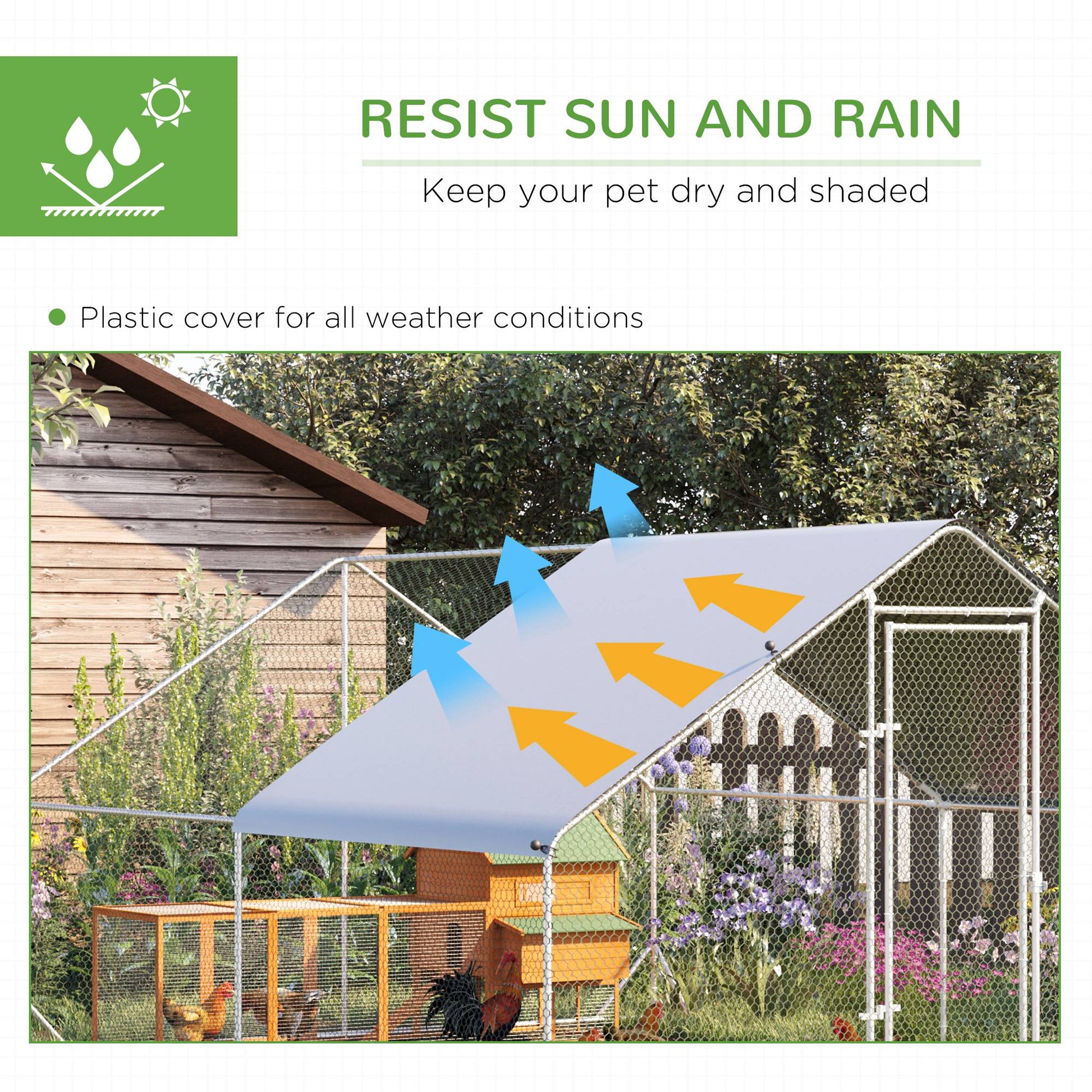 KFX-4607677 Metal Chicken Run with Cover and Lockable Door for Outdoor Use, Ideal for Small Animals, 10' x 13' x 6.5'