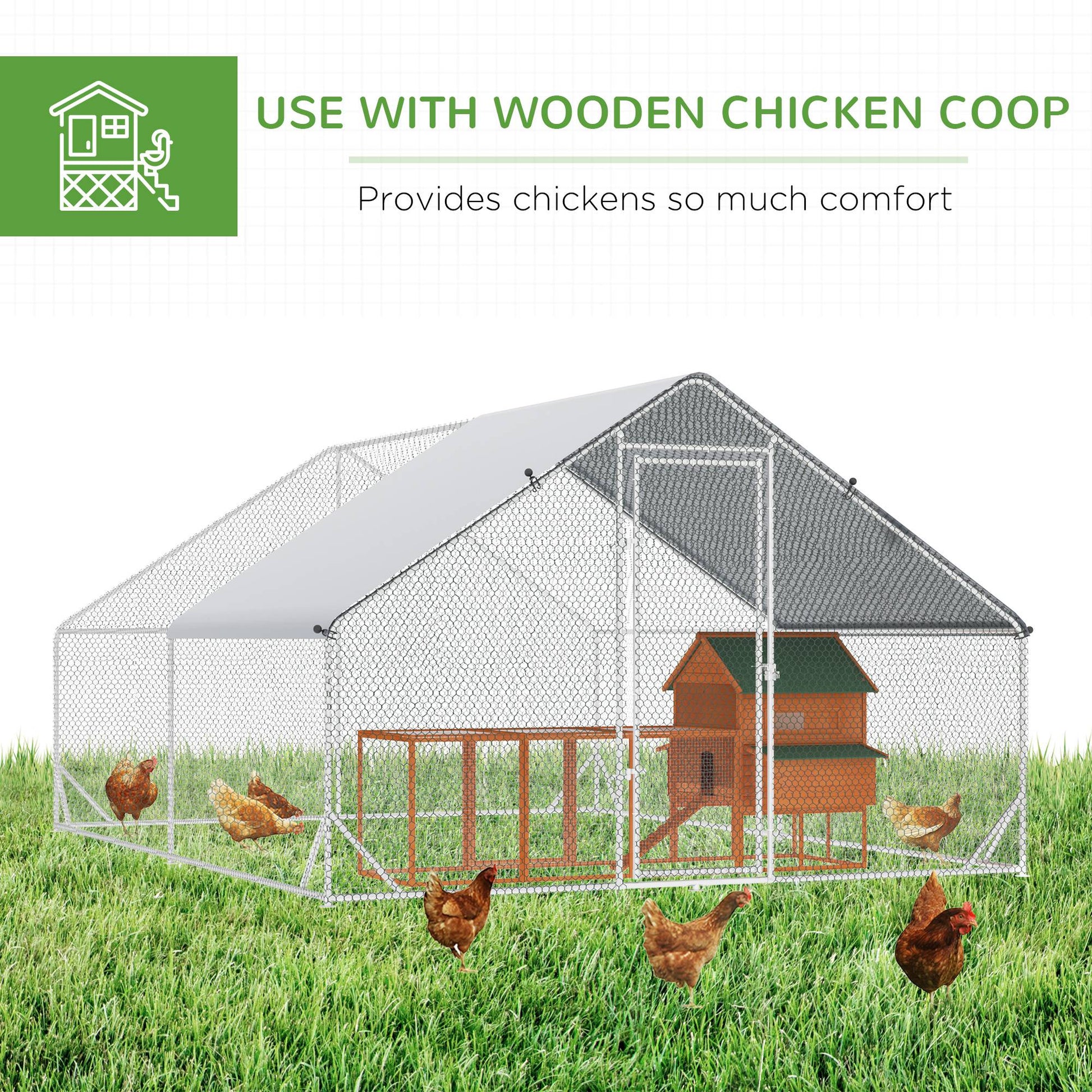 KFX-4607677 Metal Chicken Run with Cover and Lockable Door for Outdoor Use, Ideal for Small Animals, 10' x 13' x 6.5'