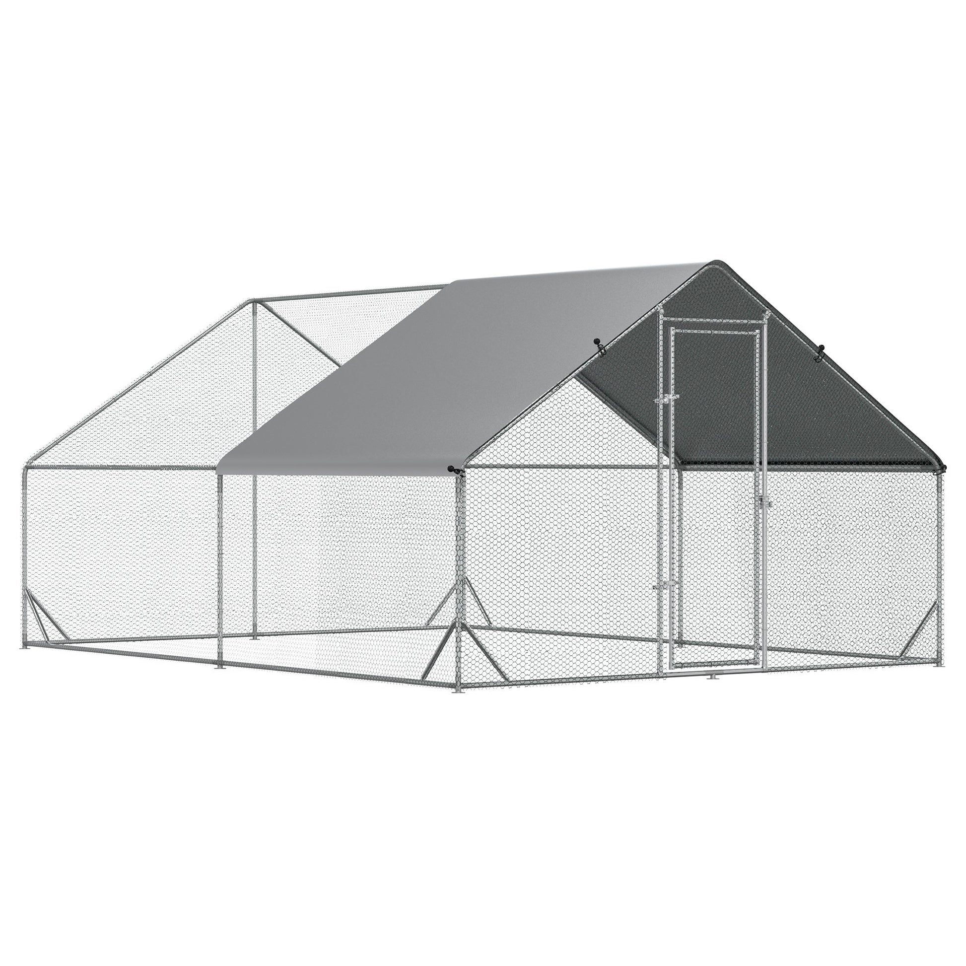 KFX-4607677 Metal Chicken Run with Cover and Lockable Door for Outdoor Use, Ideal for Small Animals, 10' x 13' x 6.5'