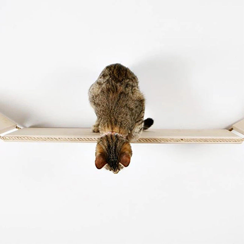 KFX-4608189 Wall-Mounted Wooden Cat Suspension Bridge Pet Stairs - 100x19CM Plywood Design