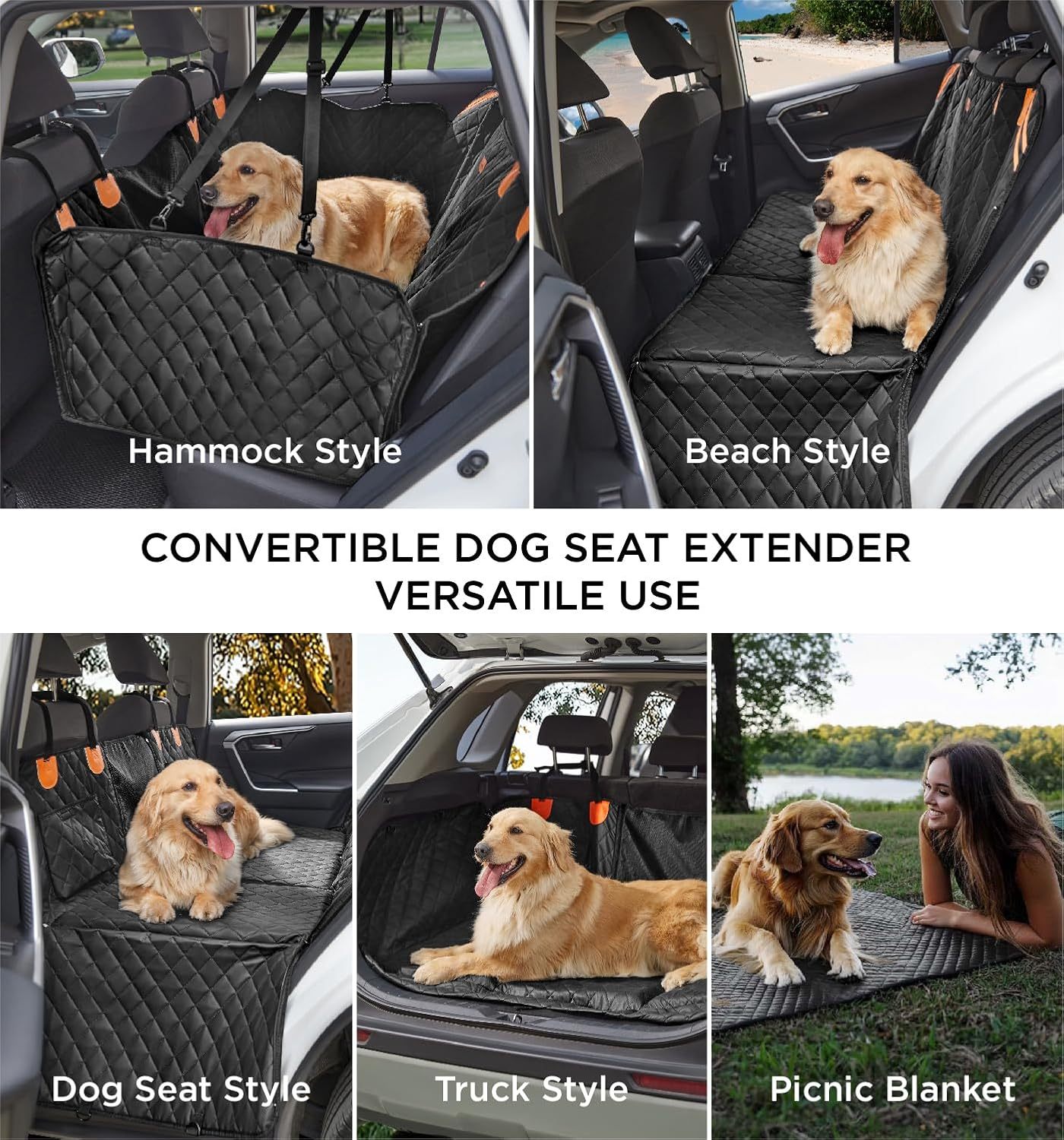 KFX-4611645 Dog Car Back Seat Cover with Waterproof, Non-Slip Design, 400 lbs Weight Capacity, 8-Layer Hard Bottom, Easy Installation and Cleaning