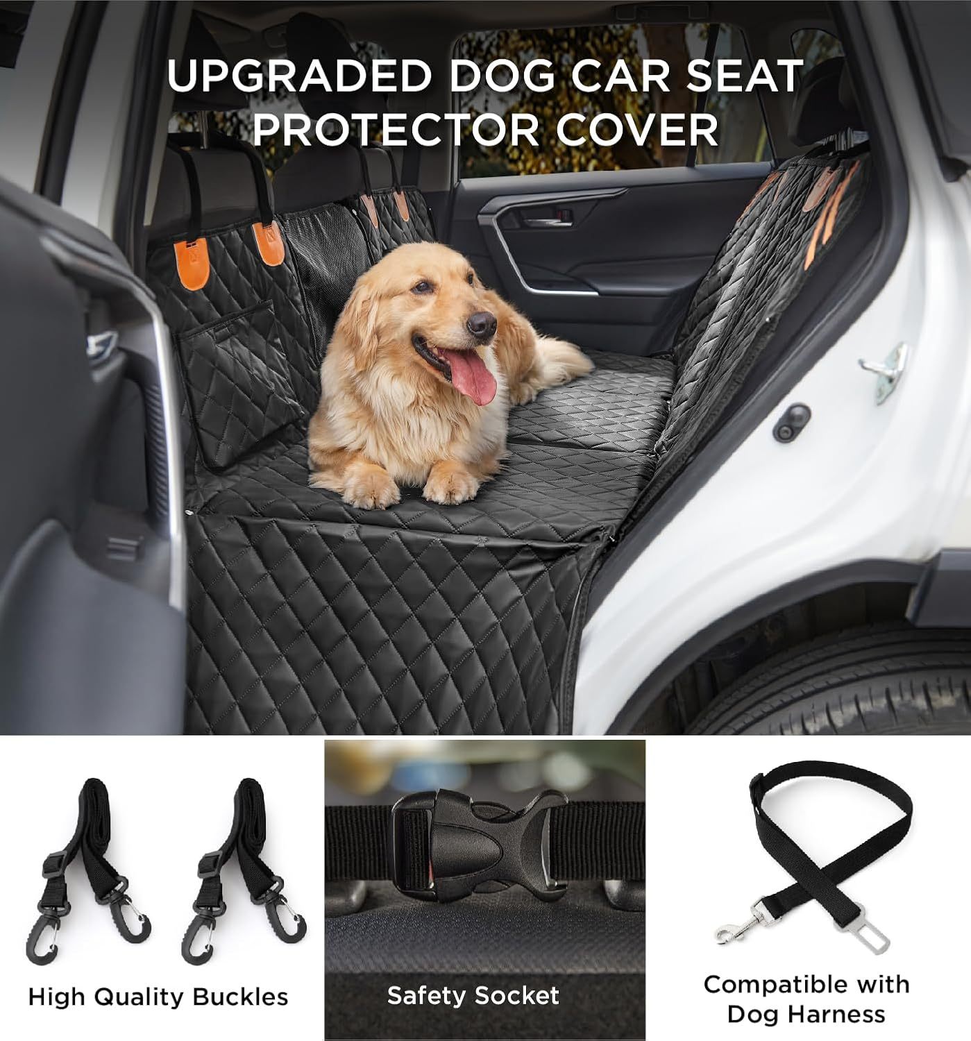 KFX-4611645 Dog Car Back Seat Cover with Waterproof, Non-Slip Design, 400 lbs Weight Capacity, 8-Layer Hard Bottom, Easy Installation and Cleaning