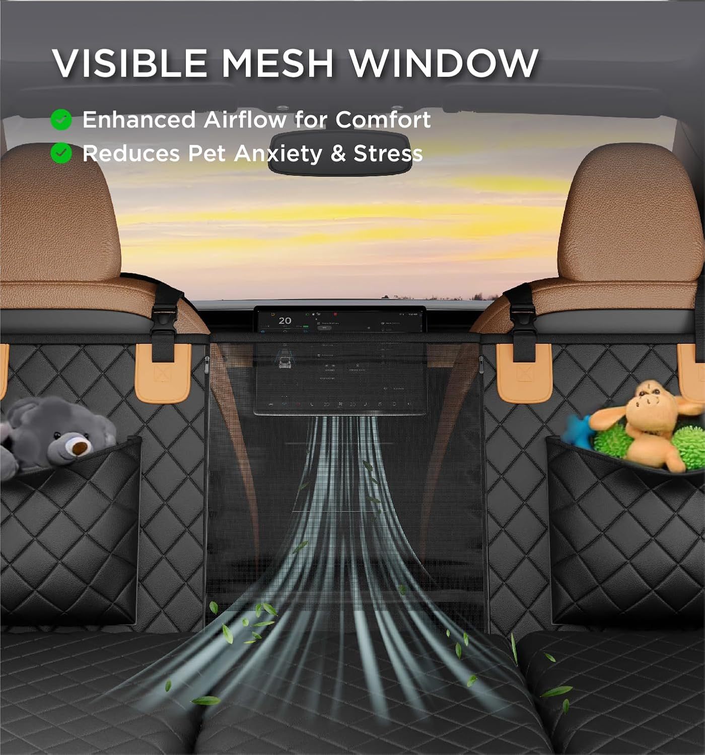 KFX-4611645 Dog Car Back Seat Cover with Waterproof, Non-Slip Design, 400 lbs Weight Capacity, 8-Layer Hard Bottom, Easy Installation and Cleaning