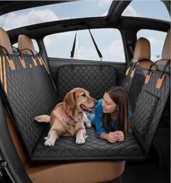 KFX-4611645 Dog Car Back Seat Cover with Waterproof, Non-Slip Design, 400 lbs Weight Capacity, 8-Layer Hard Bottom, Easy Installation and Cleaning