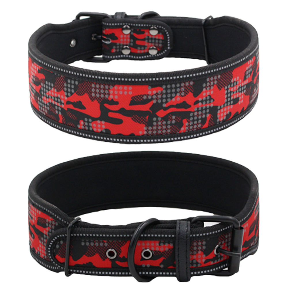 KFX-4611773 Reflective Camouflage Dog Collar with Traction Rope - Nylon, Multiple Colors and Sizes Available