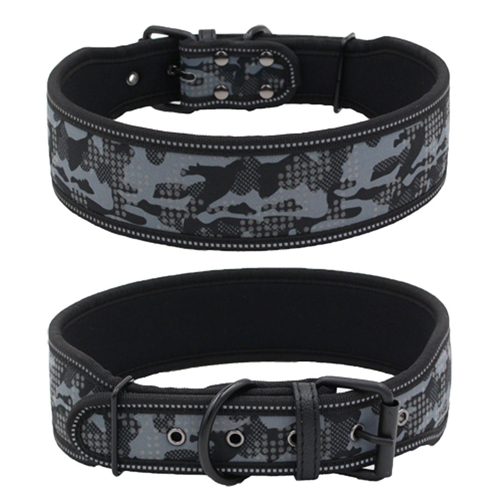 KFX-4611773 Reflective Camouflage Dog Collar with Traction Rope - Nylon, Multiple Colors and Sizes Available