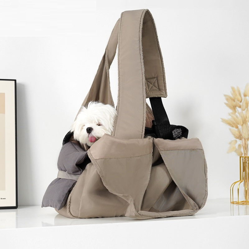 KFX-4612029 Breathable Apricot Cloth Pet Handbag for Outdoor Use, Portable and Versatile Design