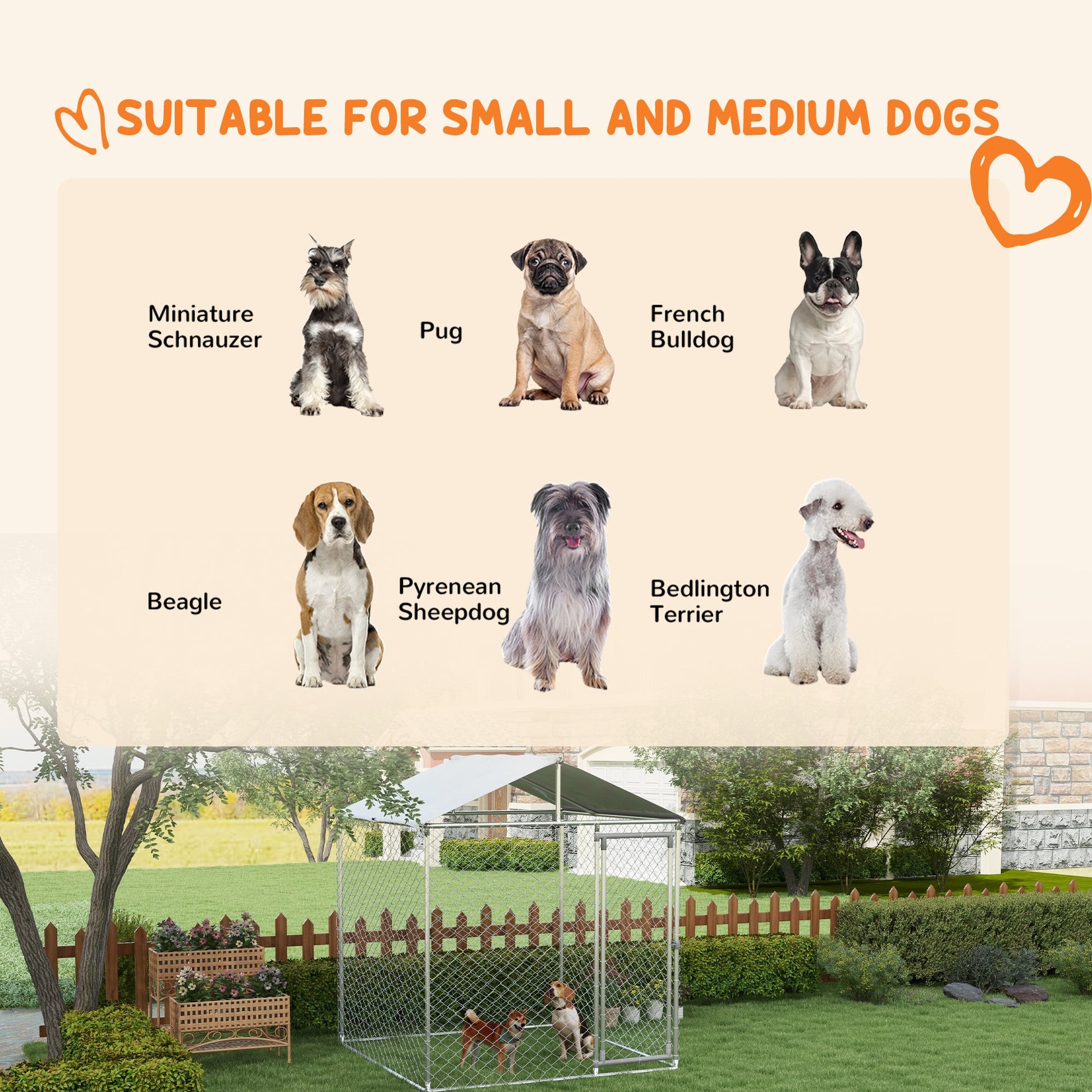 KFX-4613437 Outdoor Dog Kennel for Small to Medium Dogs with Waterproof Roof - 6.6' x 6.6' x 7.8' Silver, Heavy-Duty Steel Construction
