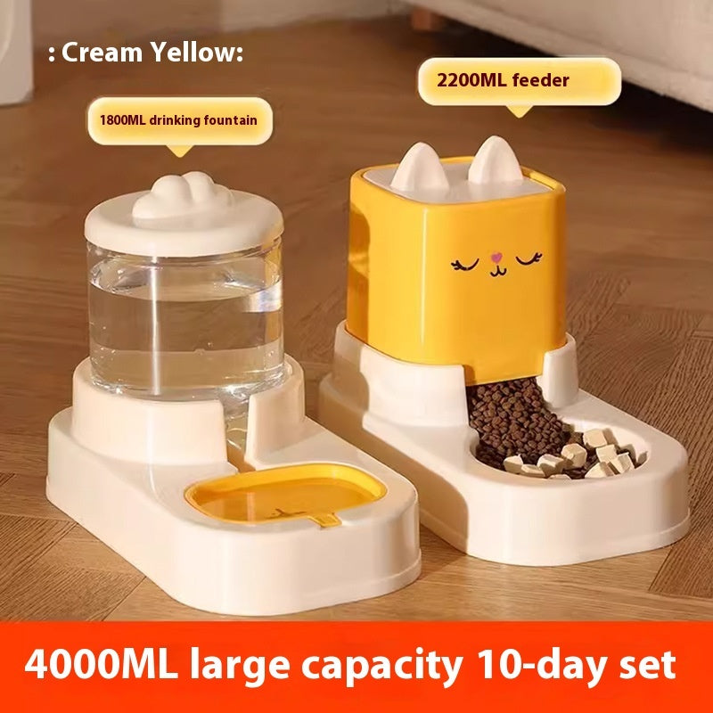KFX-4613565 Automatic Cat Food and Water Dispenser with 4000ML Capacity in Cream Yellow