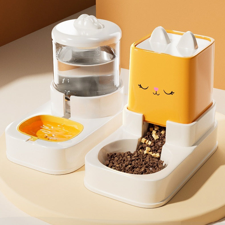 KFX-4613565 Automatic Cat Food and Water Dispenser with 4000ML Capacity in Cream Yellow