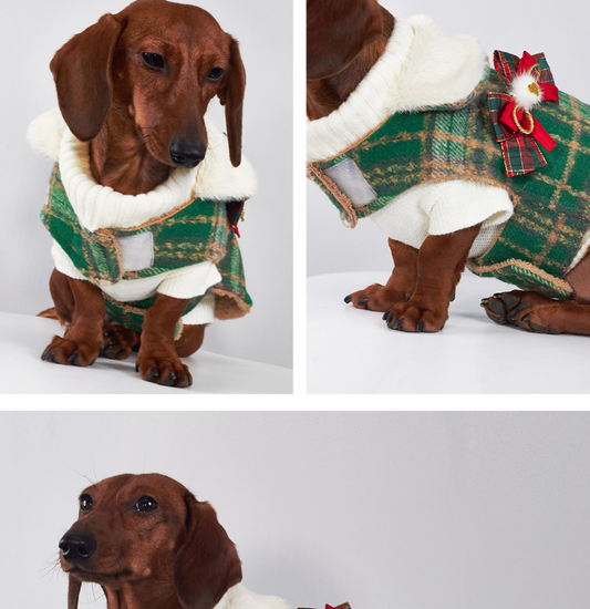 KFX-4614333 Christmas Plaid Dog Coats in Red and Green - European and American Style Pet Clothing