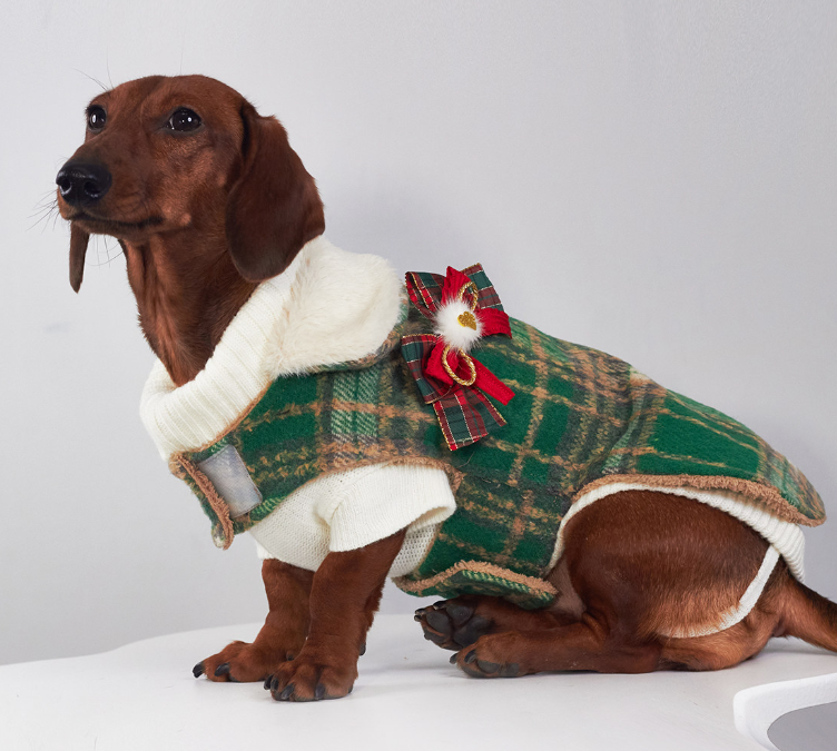 KFX-4614333 Christmas Plaid Dog Coats in Red and Green - European and American Style Pet Clothing