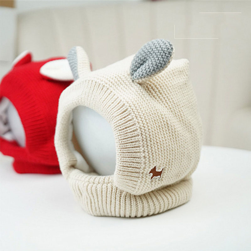 KFX-4614589 Knitted Rabbit Ear Hat for Pets - Available in Red, Gray, and Beige