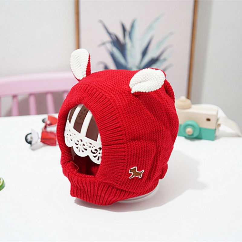 KFX-4614589 Knitted Rabbit Ear Hat for Pets - Available in Red, Gray, and Beige