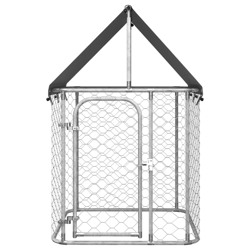 KFX-4614845 Outdoor Dog Kennel with Roof - Galvanized Steel, Weather-Resistant, Secure Play Area for Pets