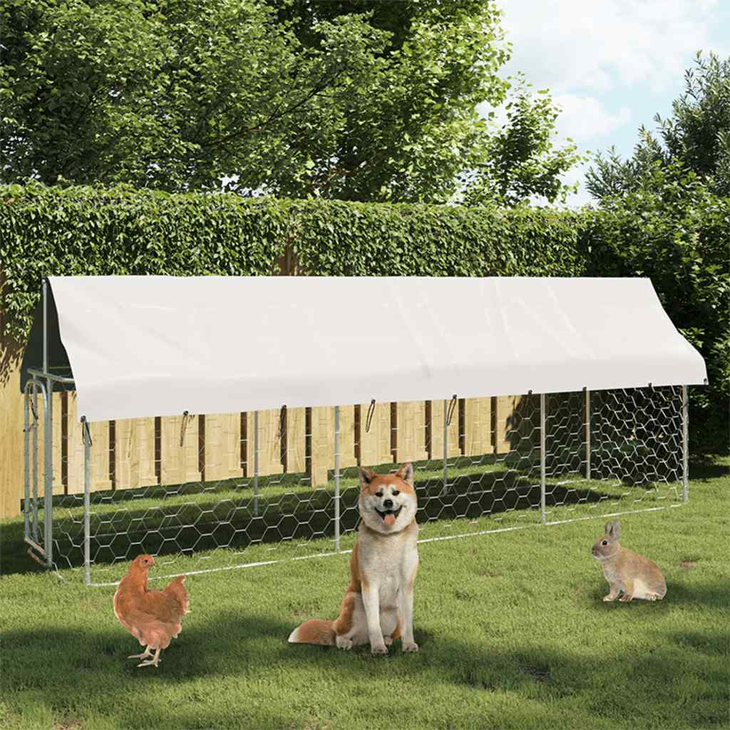 KFX-4614845 Outdoor Dog Kennel with Roof - Galvanized Steel, Weather-Resistant, Secure Play Area for Pets