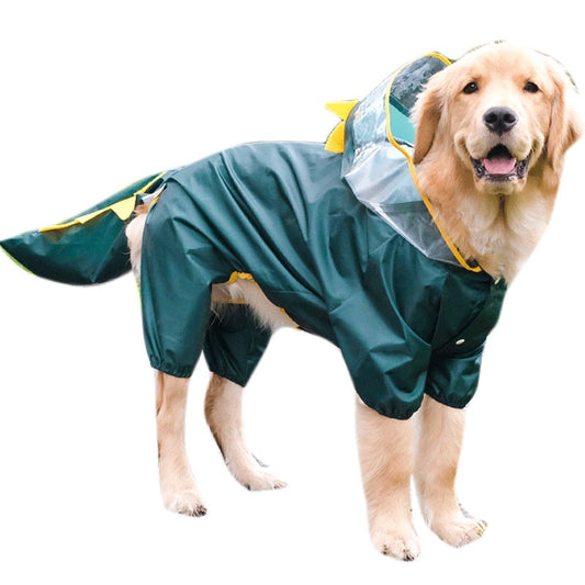 KFX-4619709 All-Weather Four-Legged Pet Raincoat in Dinosaur, Tiger, Bee, and Cow Designs