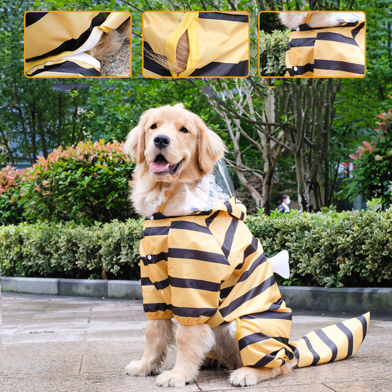 KFX-4619709 All-Weather Four-Legged Pet Raincoat in Dinosaur, Tiger, Bee, and Cow Designs