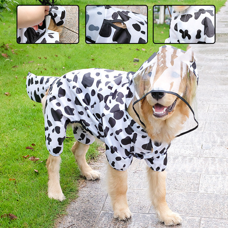 KFX-4619709 All-Weather Four-Legged Pet Raincoat in Dinosaur, Tiger, Bee, and Cow Designs