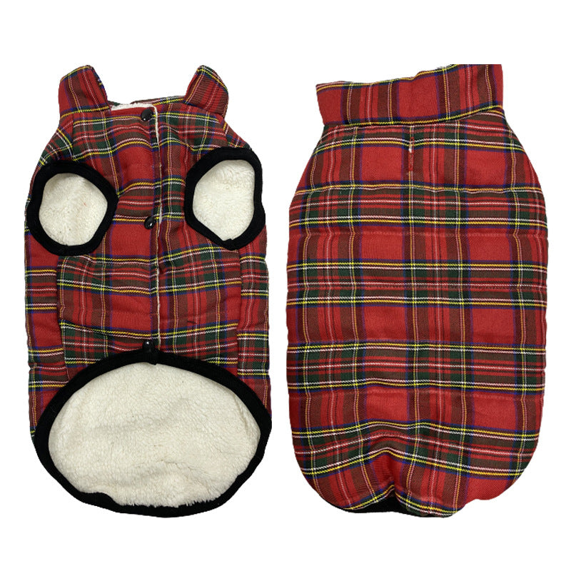KFX-4619965 Waterproof Windproof Fleece-Lined Dog Vest in Red, Black, Light Blue, and Plaid - Sizes S to XXL