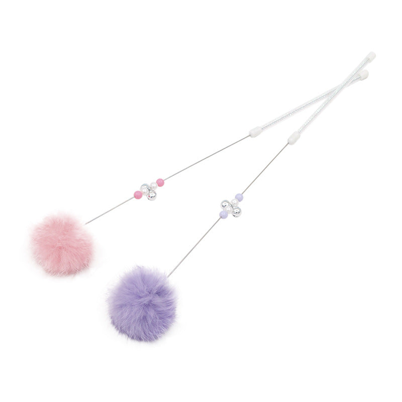 KFX-4620349 Cat Teaser Wand with Rabbit Hair Ball, Candy Beads, and Bell - 40cm Long