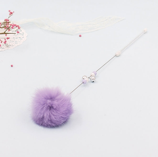 KFX-4620349 Cat Teaser Wand with Rabbit Hair Ball, Candy Beads, and Bell - 40cm Long