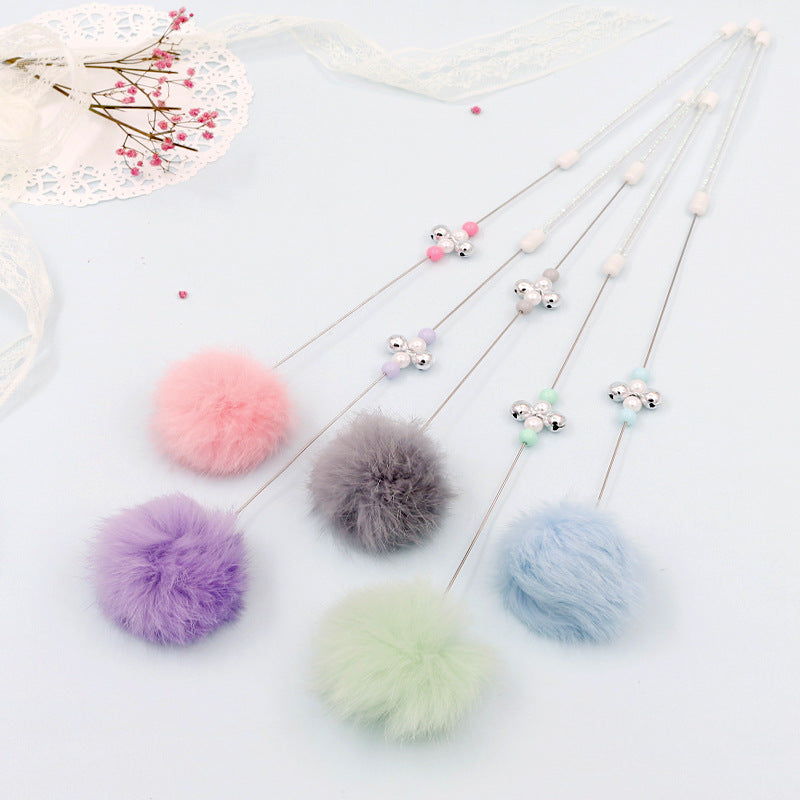 KFX-4620349 Cat Teaser Wand with Rabbit Hair Ball, Candy Beads, and Bell - 40cm Long