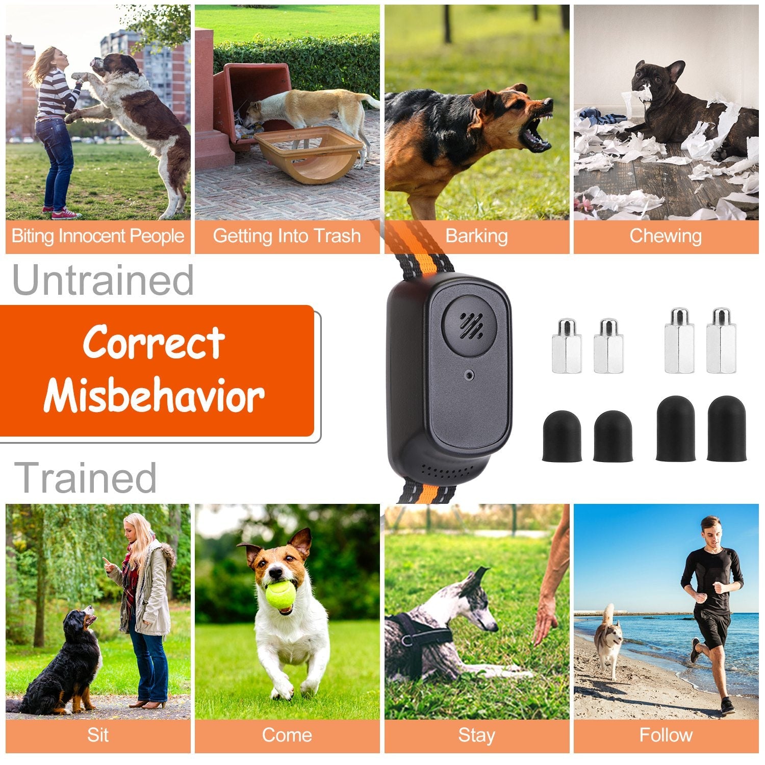 KFX-4620989 Rechargeable Dog Training Collar with 3 Training Modes, IP65 Waterproof, 984FT Range, Safety Lock, and Adjustable Correction Levels