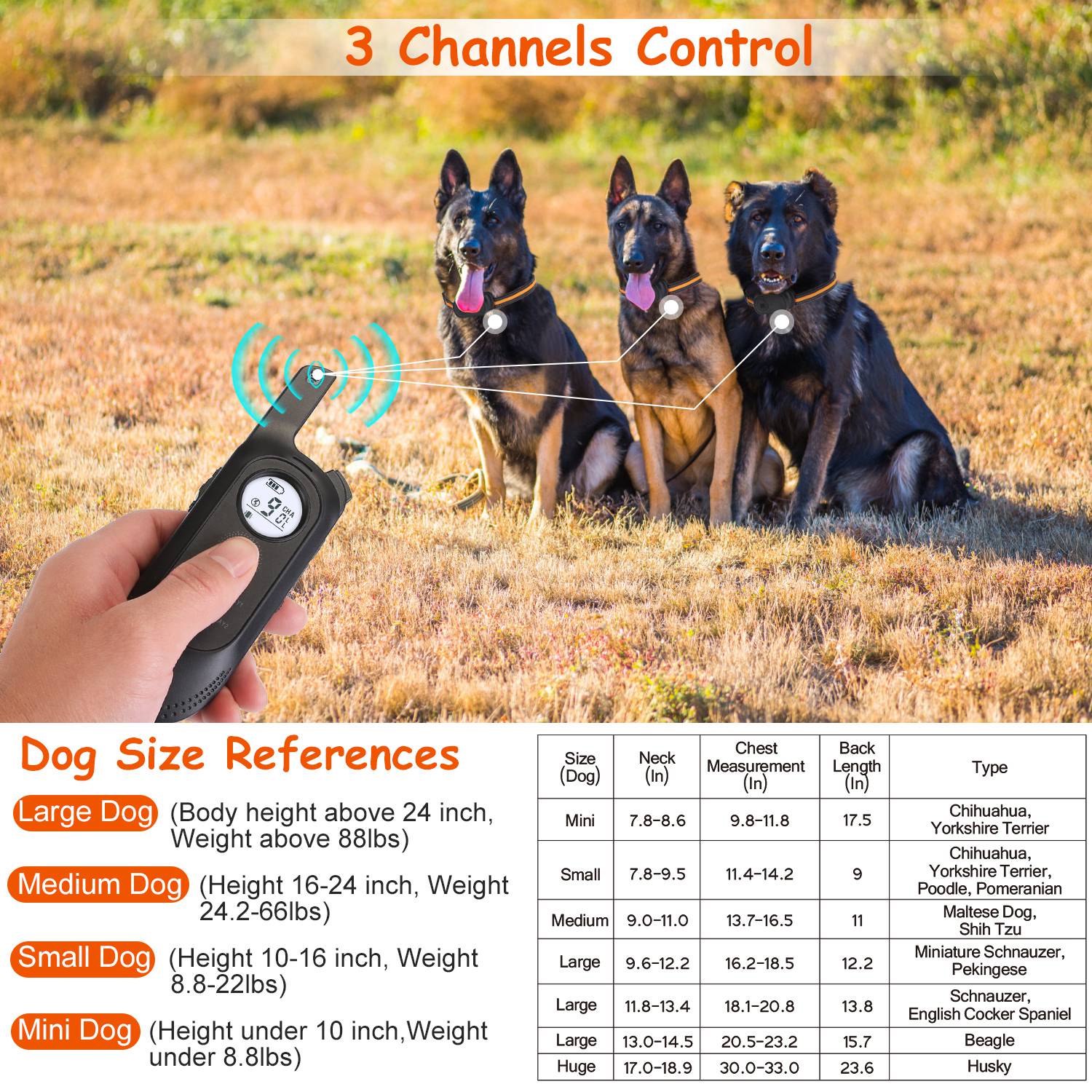 KFX-4620989 Rechargeable Dog Training Collar with 3 Training Modes, IP65 Waterproof, 984FT Range, Safety Lock, and Adjustable Correction Levels