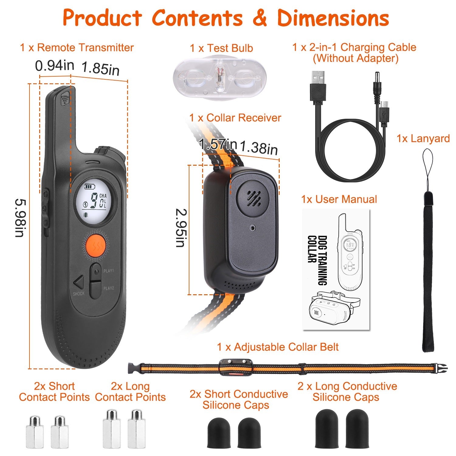 KFX-4620989 Rechargeable Dog Training Collar with 3 Training Modes, IP65 Waterproof, 984FT Range, Safety Lock, and Adjustable Correction Levels