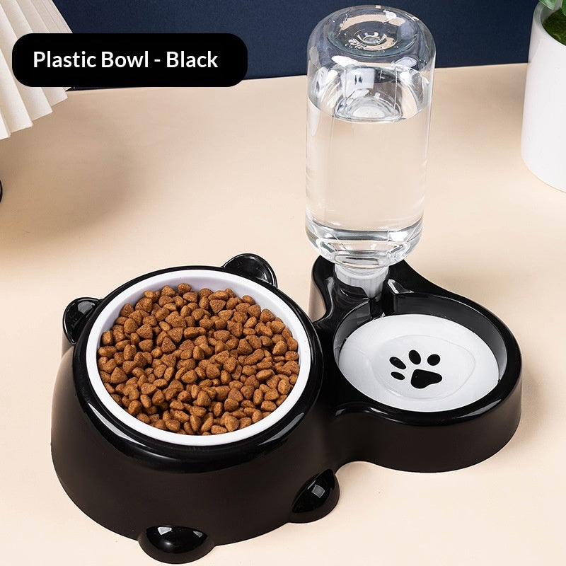 KFX-4621373 Bear Ear 2-in-1 Pet Water and Food Dispenser - Available in Plastic and Steel Bowl Options