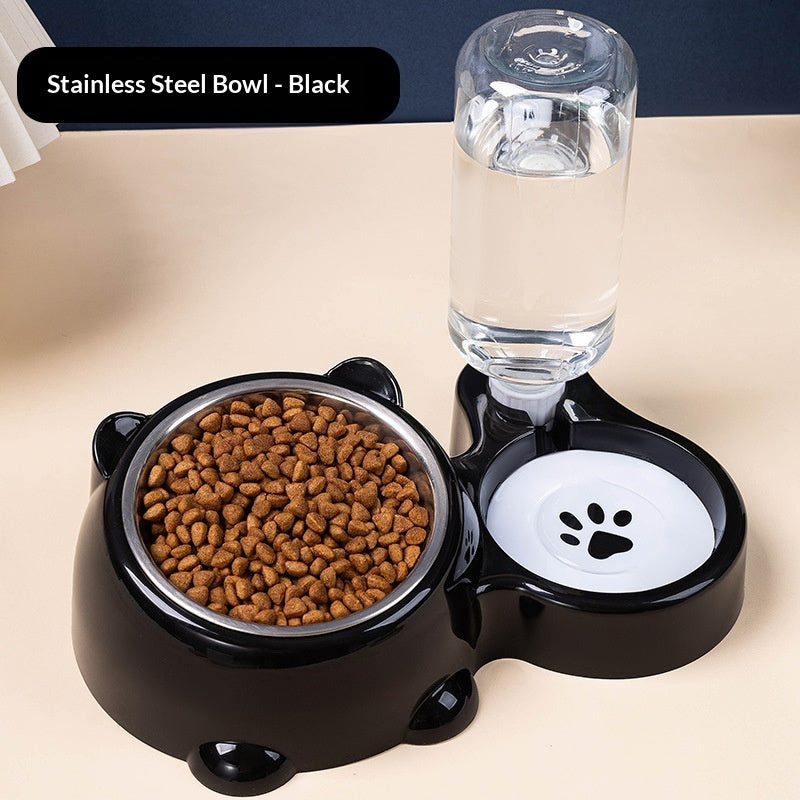 KFX-4621373 Bear Ear 2-in-1 Pet Water and Food Dispenser - Available in Plastic and Steel Bowl Options
