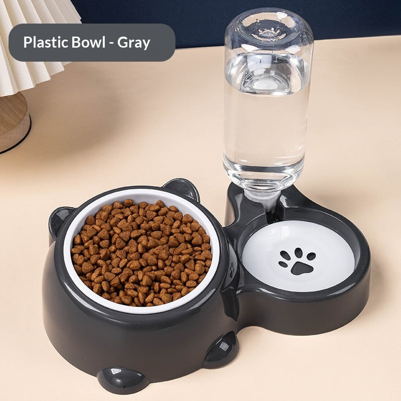 KFX-4621373 Bear Ear 2-in-1 Pet Water and Food Dispenser - Available in Plastic and Steel Bowl Options