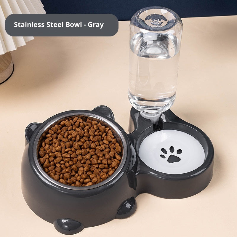 KFX-4621373 Bear Ear 2-in-1 Pet Water and Food Dispenser - Available in Plastic and Steel Bowl Options