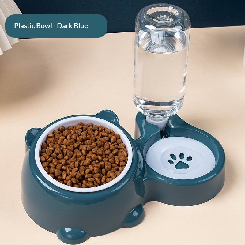 KFX-4621373 Bear Ear 2-in-1 Pet Water and Food Dispenser - Available in Plastic and Steel Bowl Options