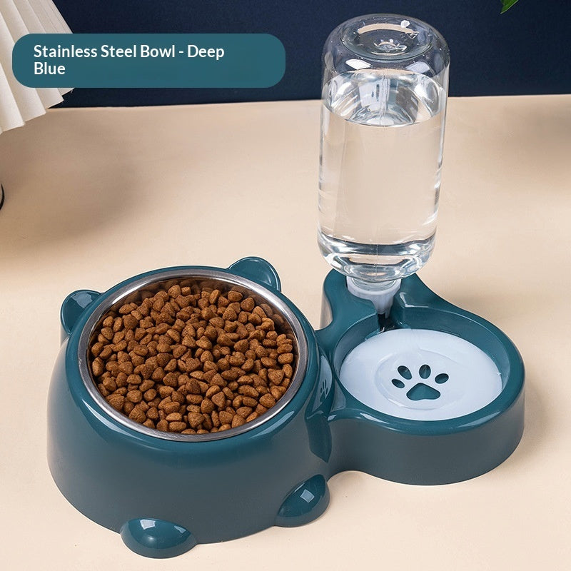 KFX-4621373 Bear Ear 2-in-1 Pet Water and Food Dispenser - Available in Plastic and Steel Bowl Options