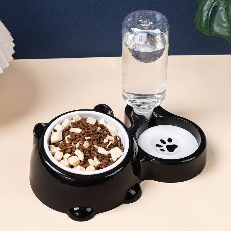 KFX-4621373 Bear Ear 2-in-1 Pet Water and Food Dispenser - Available in Plastic and Steel Bowl Options