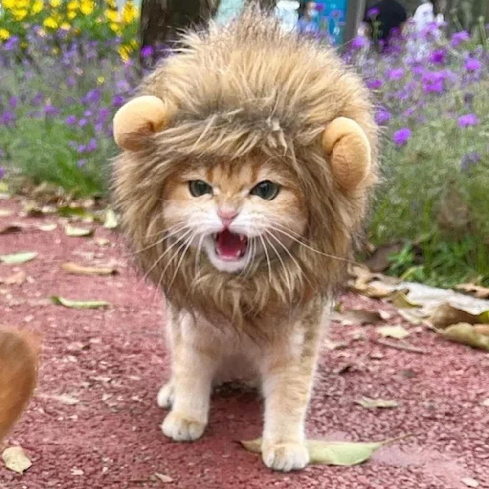 KFX-4622781 Lion Mane Costume for Cats and Small Dogs - Realistic Faux Fur Headgear with Adjustable Band