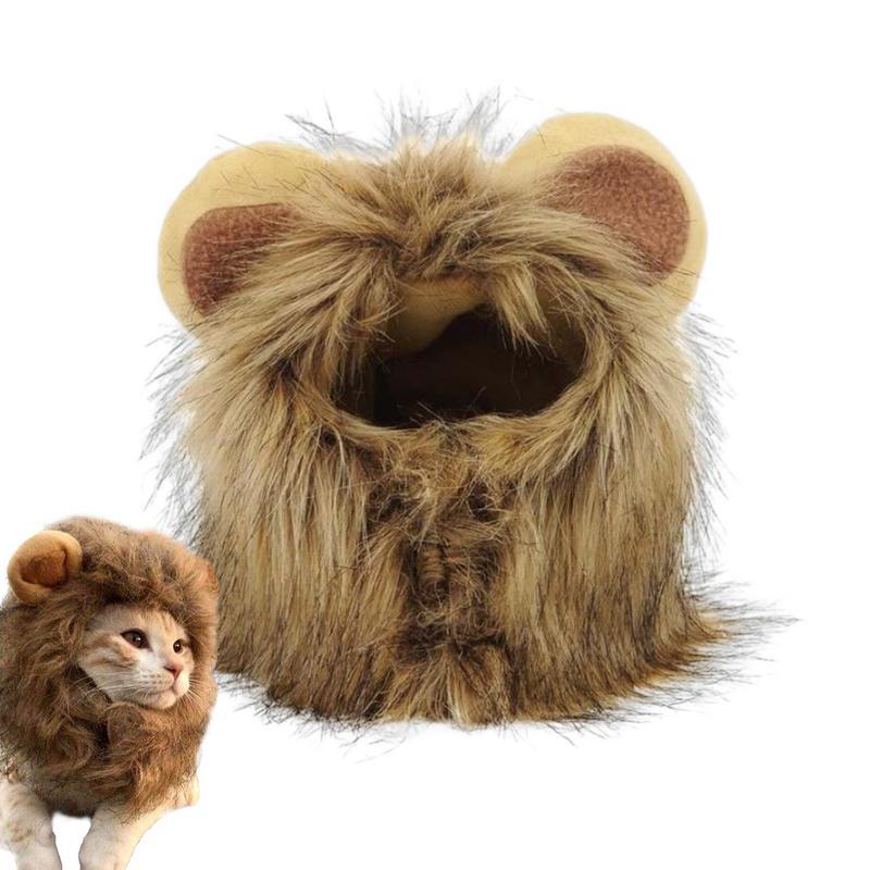 KFX-4622781 Lion Mane Costume for Cats and Small Dogs - Realistic Faux Fur Headgear with Adjustable Band