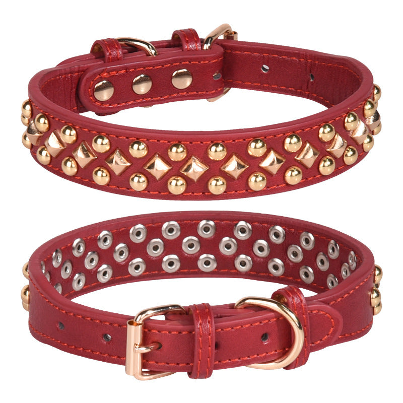 KFX-4623293 Stylish Rivet Leather Dog Collar for Small to Large Breeds