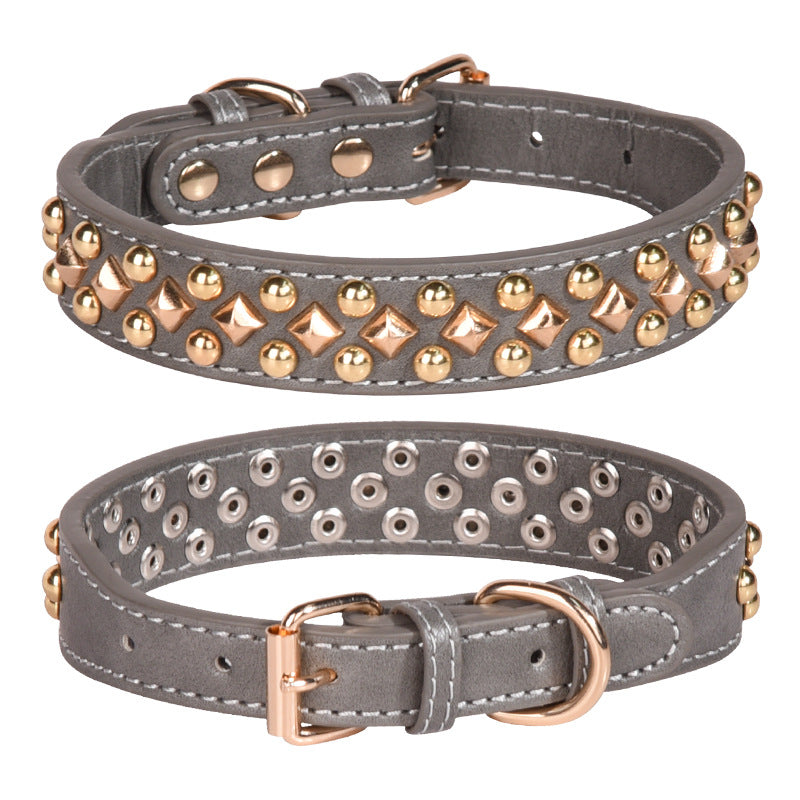 KFX-4623293 Stylish Rivet Leather Dog Collar for Small to Large Breeds