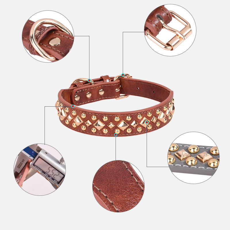 KFX-4623293 Stylish Rivet Leather Dog Collar for Small to Large Breeds