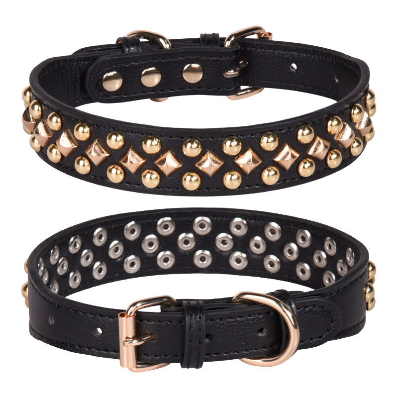 KFX-4623293 Stylish Rivet Leather Dog Collar for Small to Large Breeds