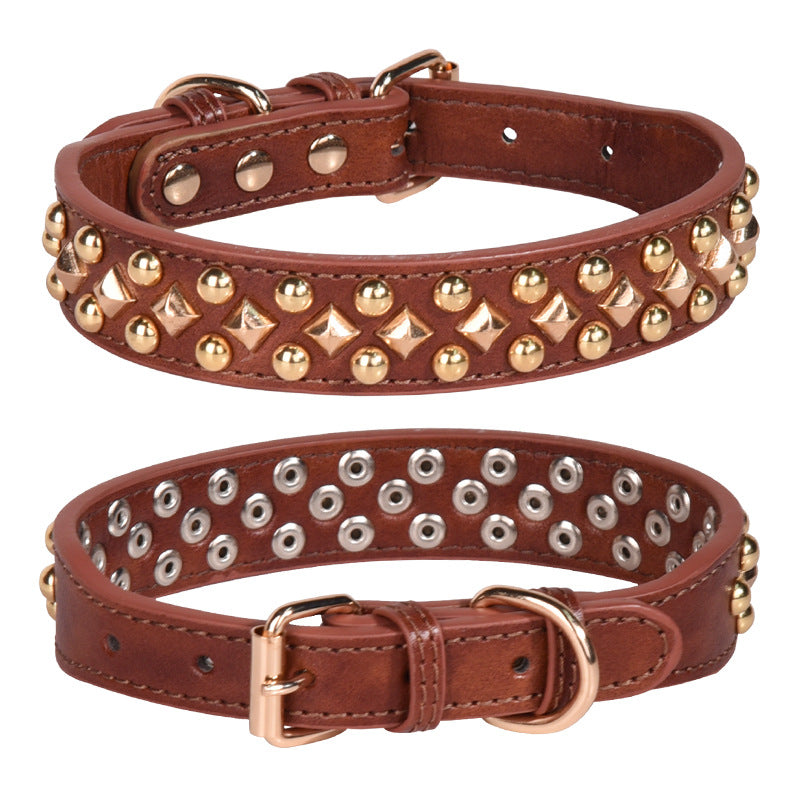 KFX-4623293 Stylish Rivet Leather Dog Collar for Small to Large Breeds