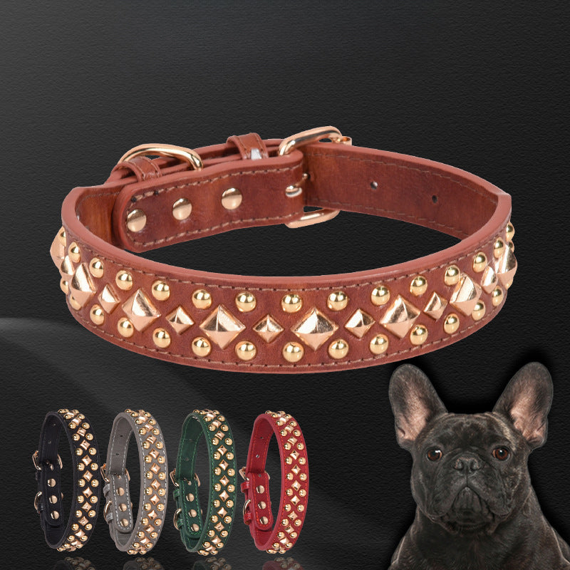 KFX-4623293 Stylish Rivet Leather Dog Collar for Small to Large Breeds