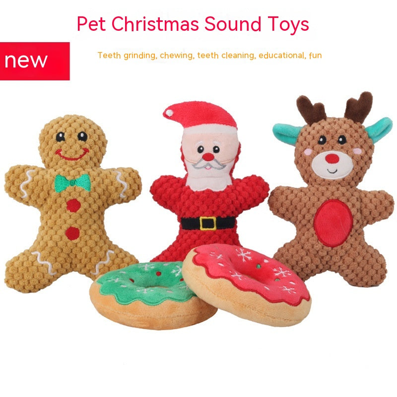 KFX-4626109 Plush Sound Toy for Dogs and Cats – Christmas Series in Santa Claus, Elk, and Gingerbread Man Designs