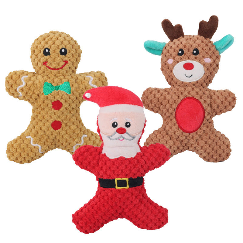 KFX-4626109 Plush Sound Toy for Dogs and Cats – Christmas Series in Santa Claus, Elk, and Gingerbread Man Designs